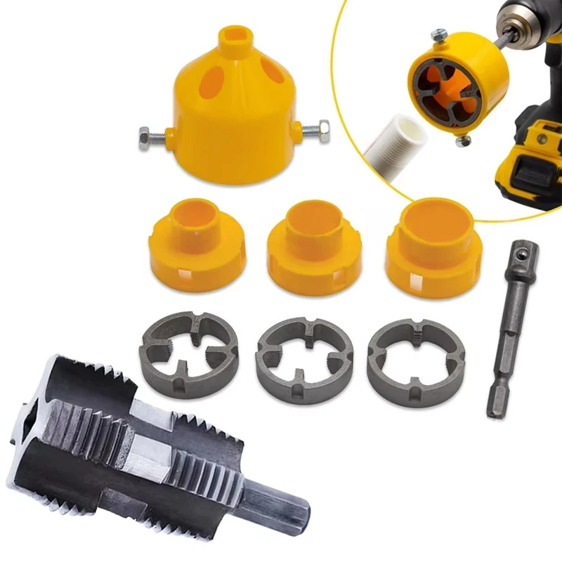 ABAE-9Pcs/Set Kit de enhebrado de tubos de PVC, troquel redondo de tubo, abridor de rosca interna de tubería de agua PPR de 4/6 puntos