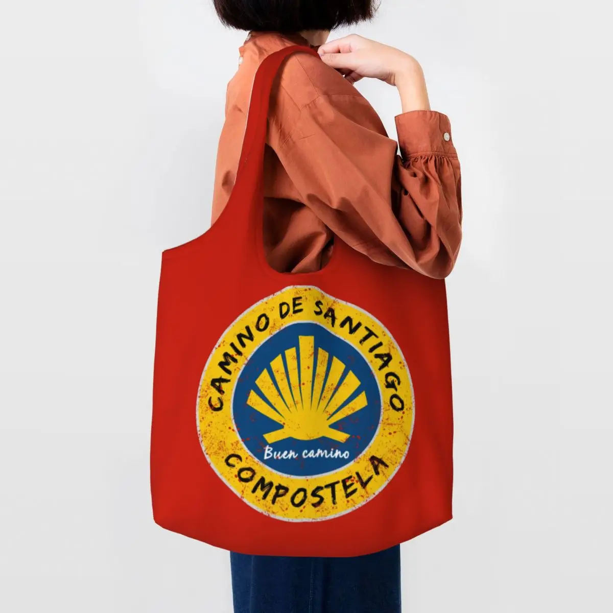 Custom Cute Printing Buen Camino De Santiago Compostela Peregrino Shopping Tote Bag Recycling Canvas Shoulder Shopper Handbag