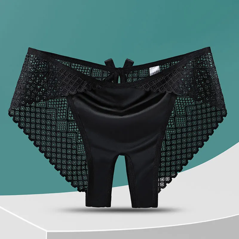 Biancheria intima sexy da donna con apertura sul cavallo Mutandine a vita bassa ad alta elasticità Fiocco scava fuori Griglia Non è necessario togliere Breif sottili e morbidi