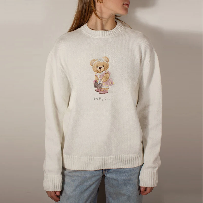 

New Hip Hop Fashion Harajuku Streetwear Knitted Sweater Cartoon cute Gothic portrait Print autumn Cotton women Trendy Clothes