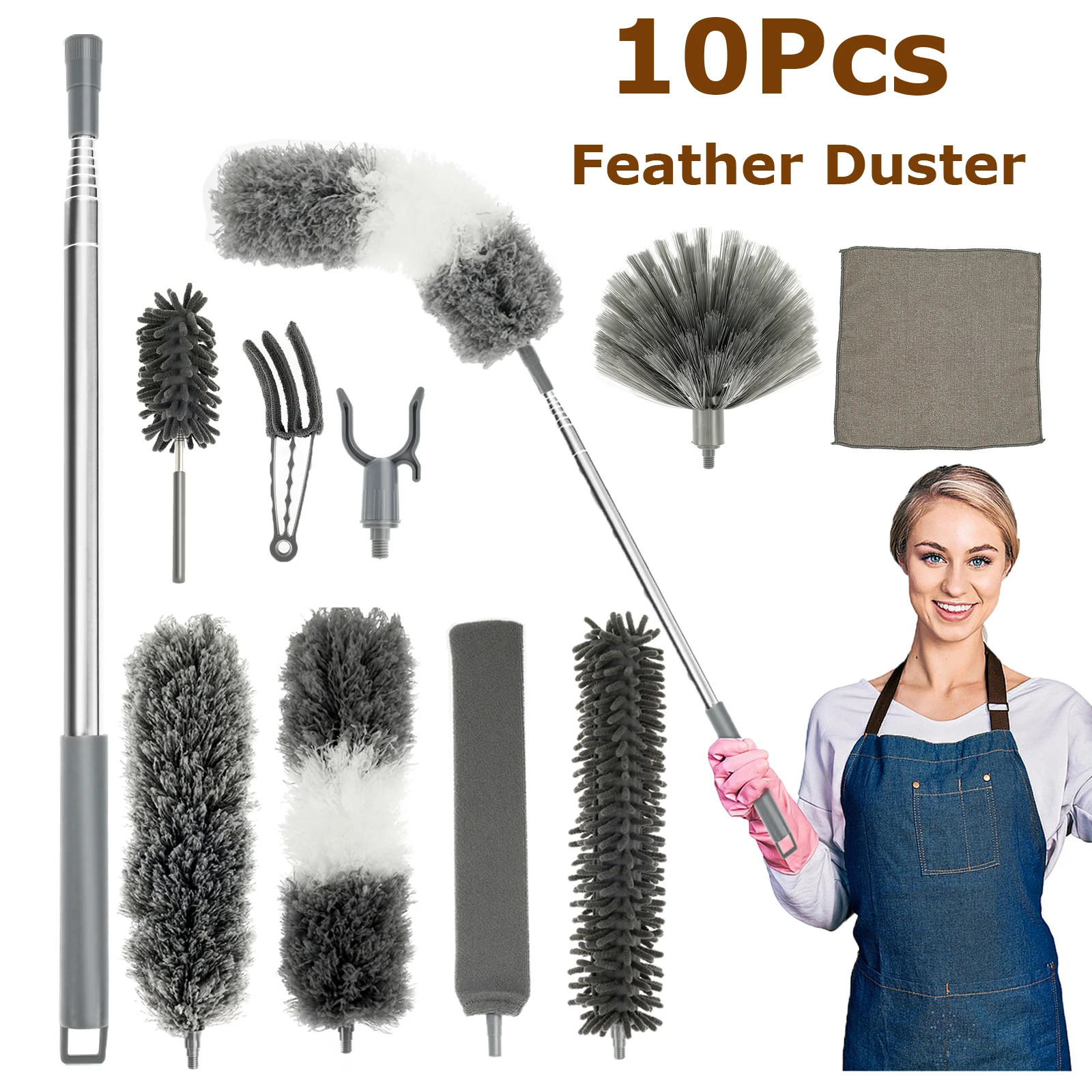 10Pcs Feather Duster Set with Telescopic Handle Washable Multifunctional Household Cleaning Duster Tools For Cleaning Ceilings