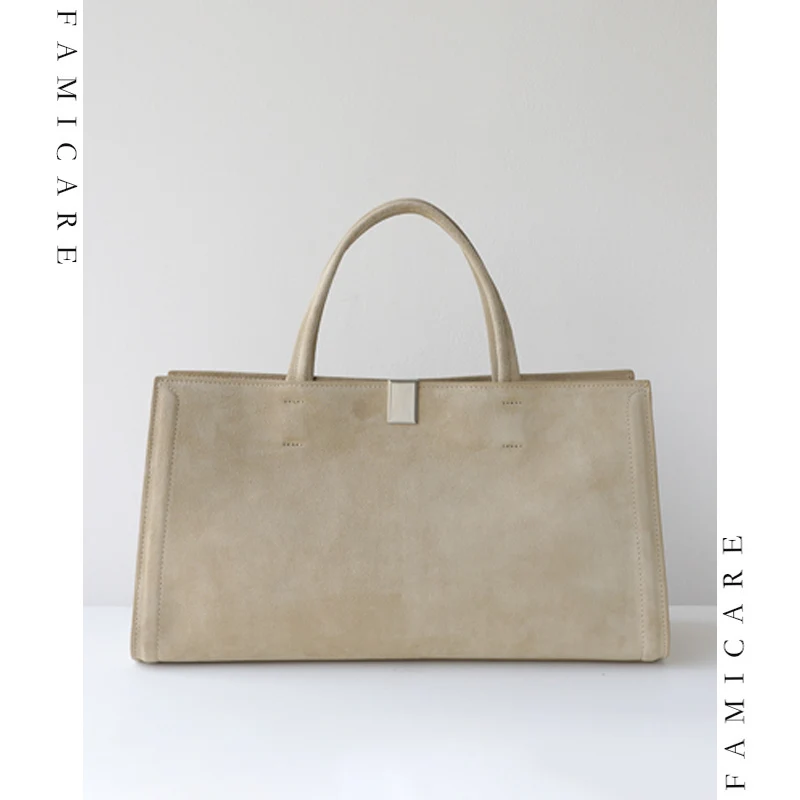 

Женская мягкая замшевая деловая сумка-тоут из натуральной кожи, минималистичные многофункциональные женские сумки, стильная однотонная сумка через плечо