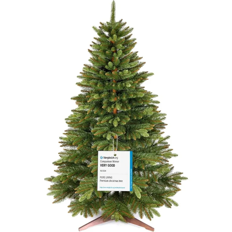 Artificial Christmas Tree 8ft - Premium Realistic Artificial Christmas Tree Looks Real Wooden Stand and Storage Bag - Xmas