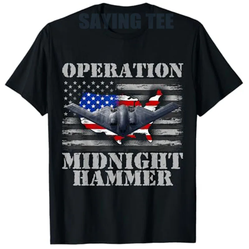 

B-2 Stealth Jet Shirt Operation Midnight Hammer T-Shirt USA Flag Patriotic Graphic Outfit Novelty Gift Mens Fashion Airplane Tee