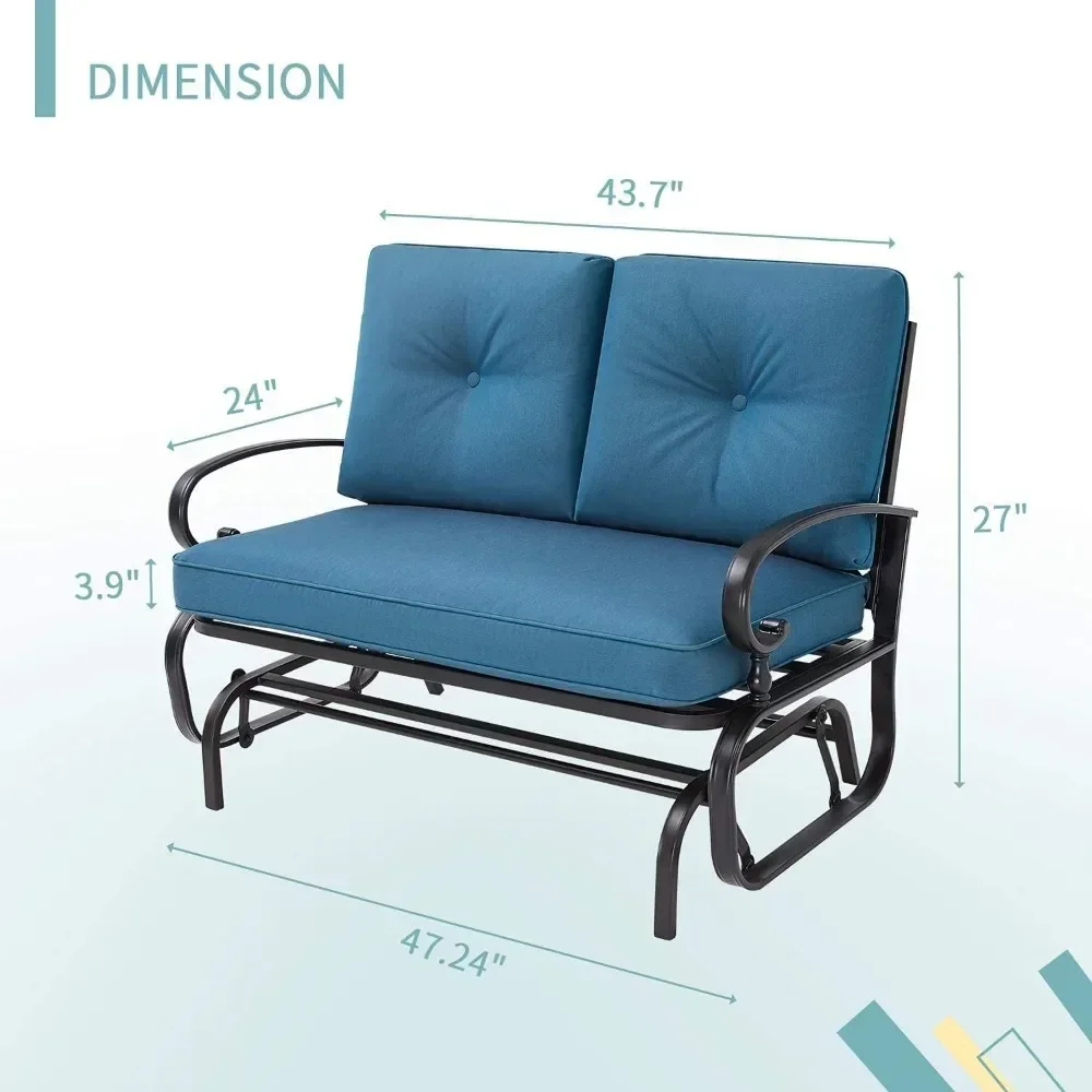 Banc à bascule foetal der, ensemble de meubles à cadre en acier pour causeuse, jardin, cour, porche avec coussins de degré