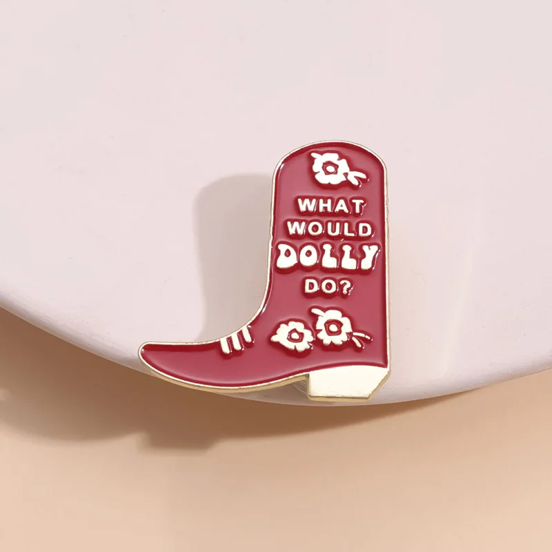 Dolly Parton Enamel Pin What Would Dolly Do Cute Pink Cowboy Boot Brooch Lapel Backpack Unique Badge Jewelry Gift For Women