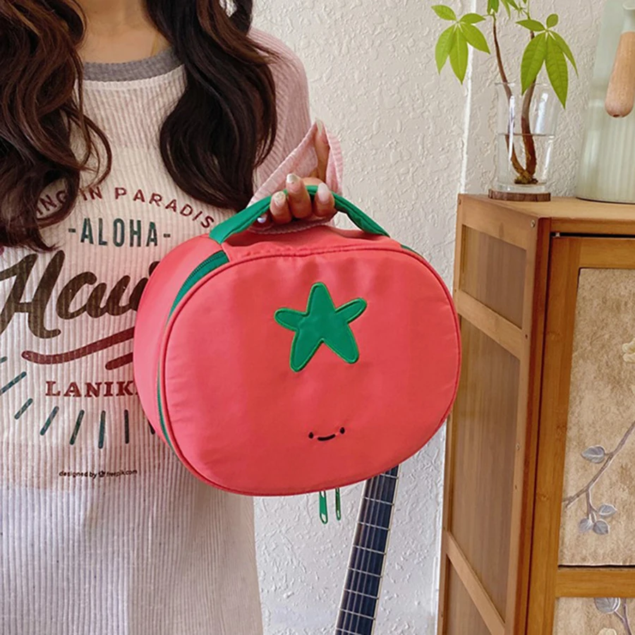 Bolsa de Cosméticos em Forma de Tomate, Nylon Impermeável, Pouch de Maquiagem Portátil, Design Único, Bolsa de Viagem Multifuncional