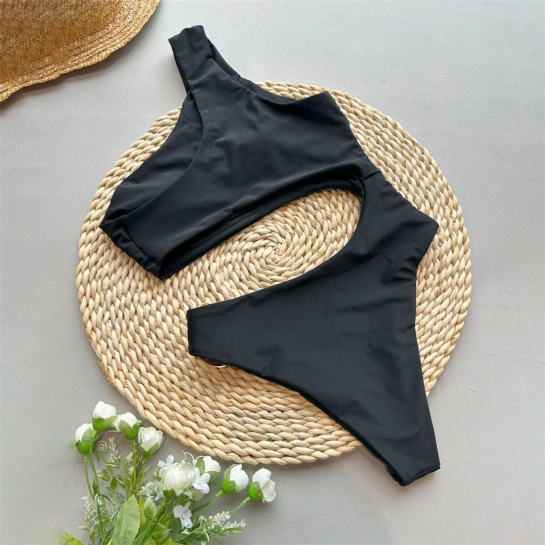 Asymmetrischer One-Shoulder-Badeanzug mit Metallring für Damen, einteiliger Badeanzug, hoch geschnittene Beine, gepolstert, Badebekleidung, Badeanzug, Modell V6549 – Detail 12