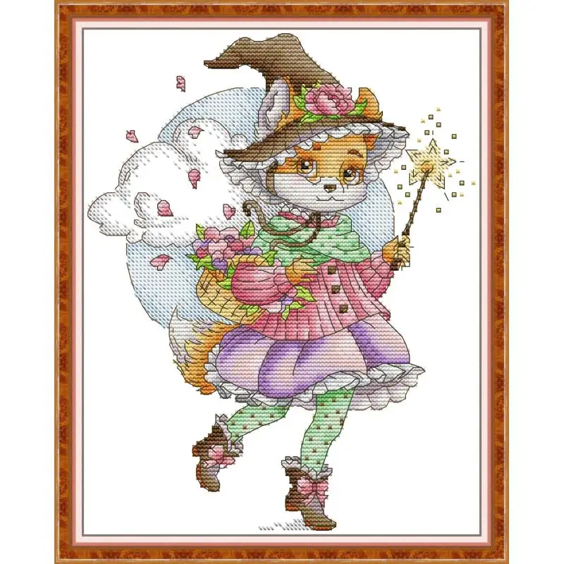 

Myder Full Cross Stitch Kit, 11CT/14CT/16CT/9CT id Fbric,DMC Threds Sewing Pttern Embroidery Set-Fox fairy