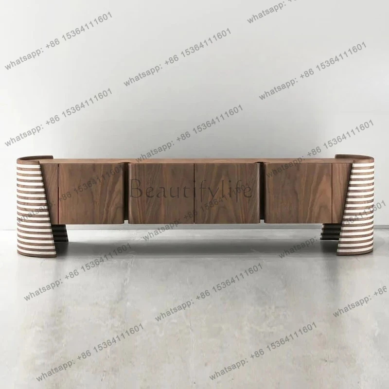 

Medieval retro light luxury creative arc solid wood TV cabinet artist home modern simple audio-visual cabinet