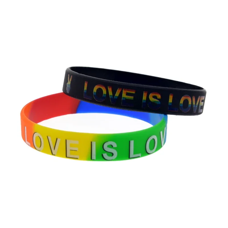 

50 Pcs Love is Love Silicone Bracelet Rubber Wristband Printed Logo Fashion Pride Bangle Adult Size