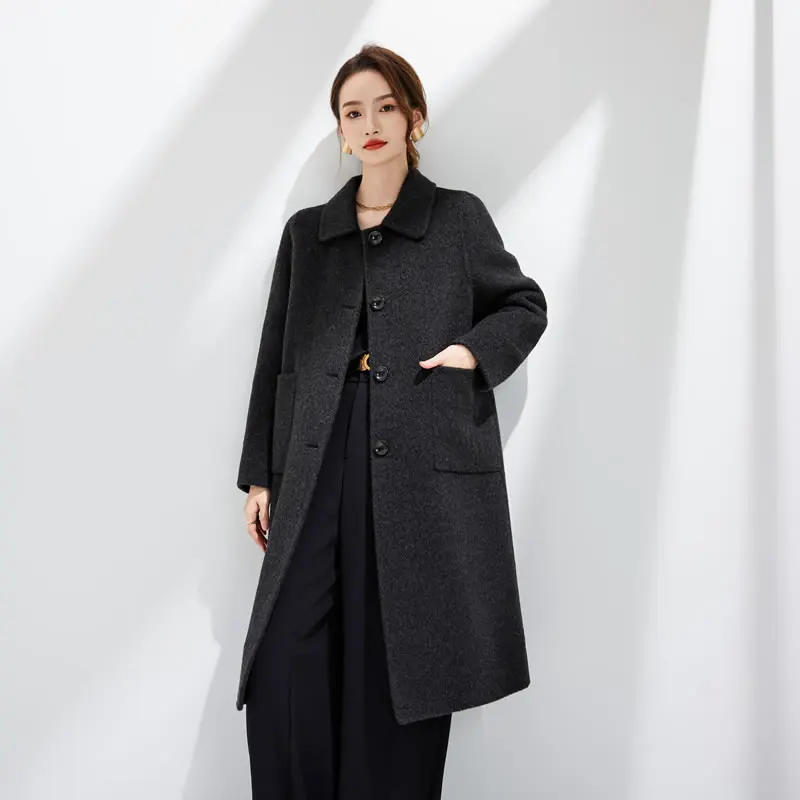 Ladies' 100% Cashmere Thick Double-Sided Long jacket, Classic and Multifunctional, Fashionable And Suitable For Business