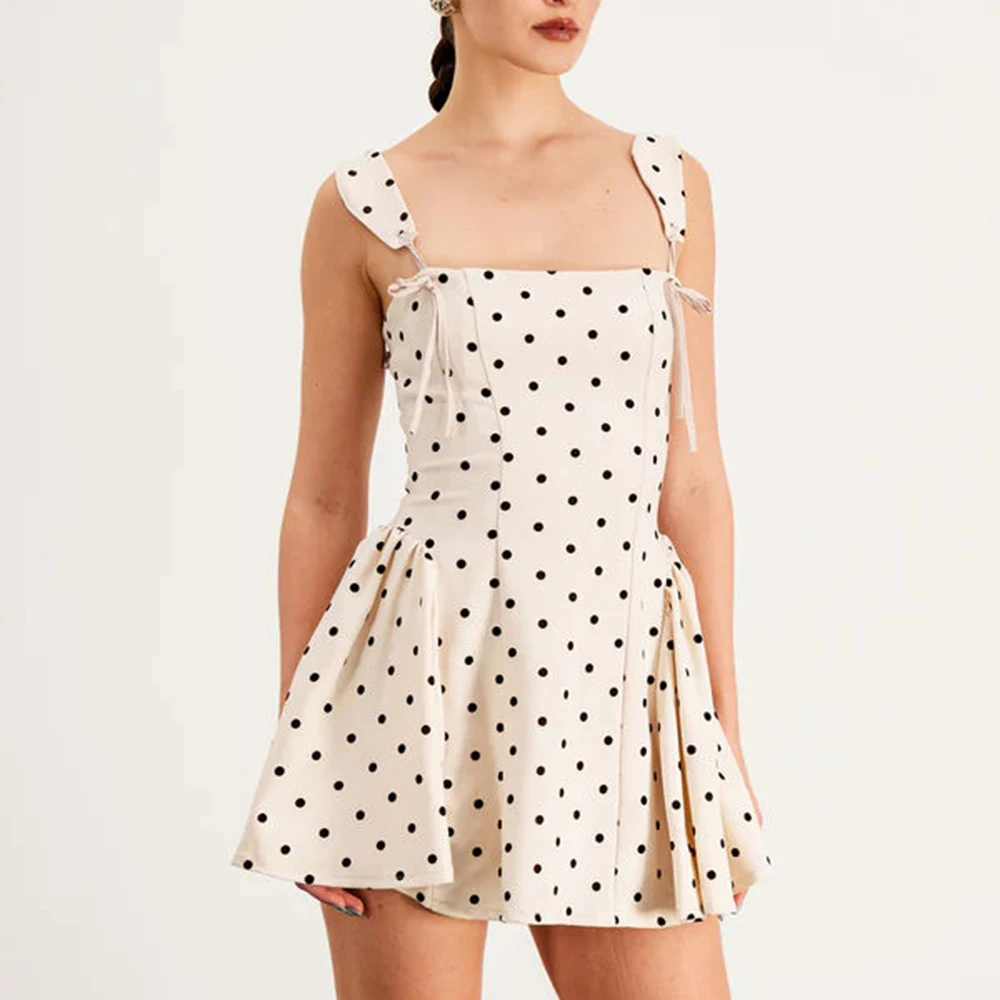 TWOTWINSTYLE Colorblock Slimming Fashion Dresses for Women Square Neck Sleeveless Patchwork Polka Dot Mini Dress Female Clothes