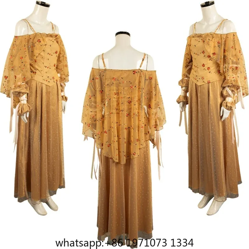 Padme Cosplay Amidala Yellow Dress Costume Movie Space Battle Outfits Women Picnic Skirts Girls Roleplay Halloween Fantasia Suit