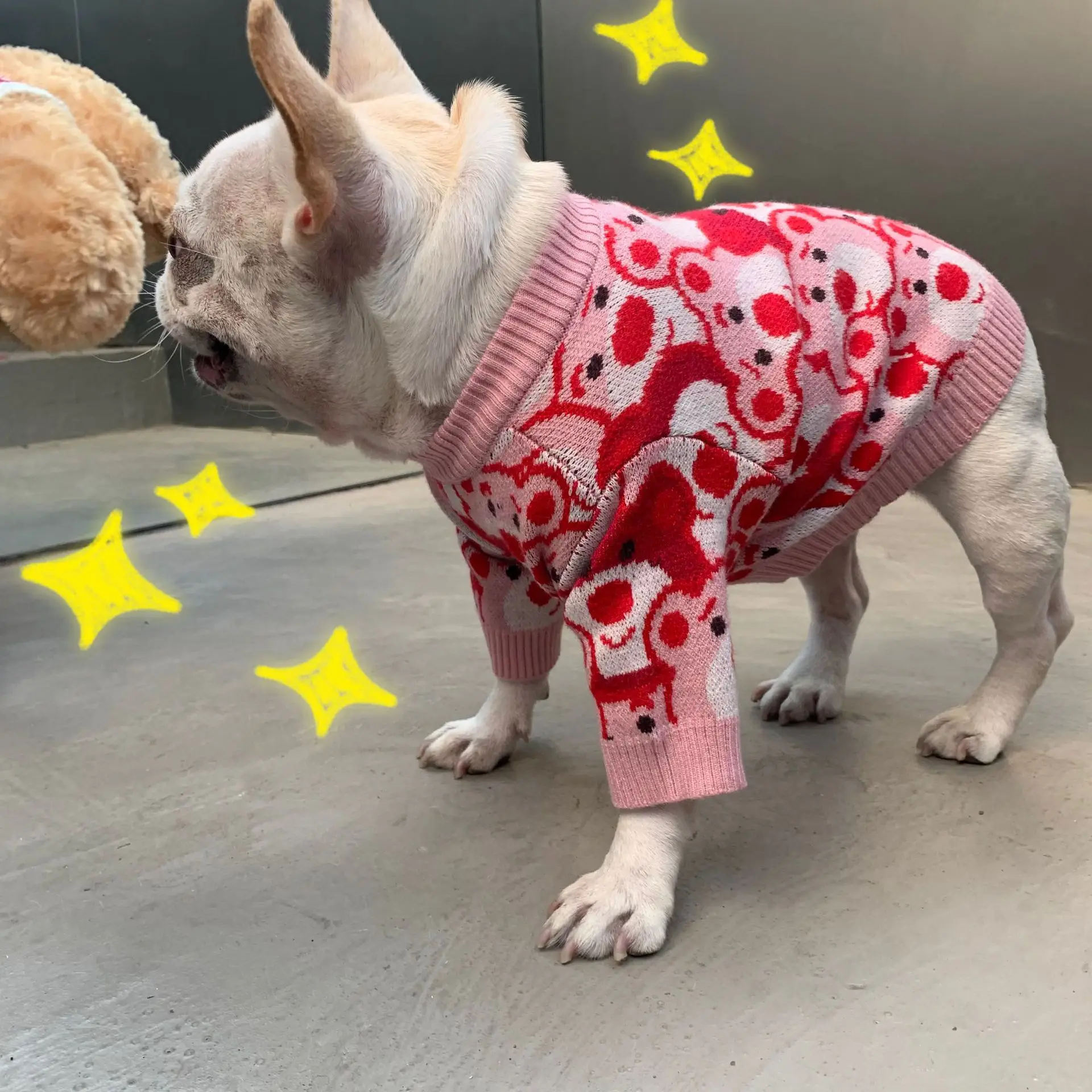 FATHIN Dog Pink Bear Sweater Pet Knitted Vest Dog Designer Winter Warm Clothes for French Bulldog Small Medium Large Dogs Cats