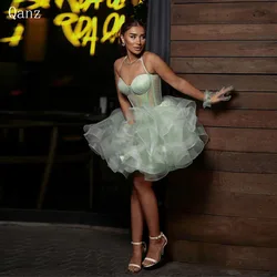 Qanz Sage Green Birthday Outfits Women Tulle Spaghetti Straps Girls Prom Dresses Short Dress Party Night Gowns Customized