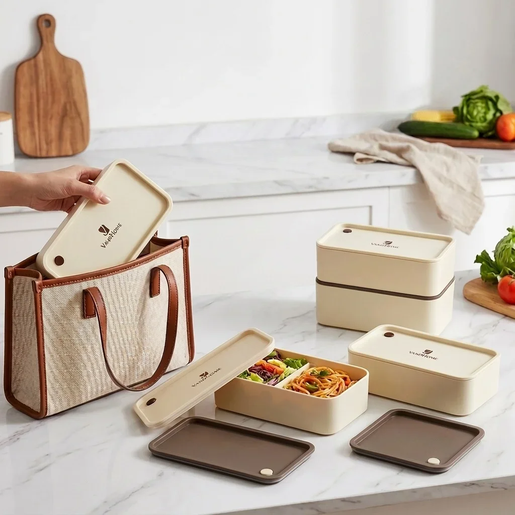 Plastic Bento Lunch Box Microwave Safe School Portable Food Container For Kids Student Stackable Sealed Fridge Fresh-keeping Box
