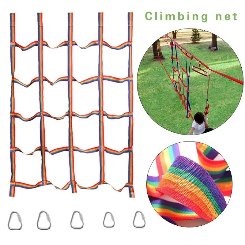 Filet d'escalade en plein air pour enfants, 250kg, ruban arc-en-ciel, filet d'escalade pour formation physique, aire de jeux pour enfants, balançoire, escabeau suspendu