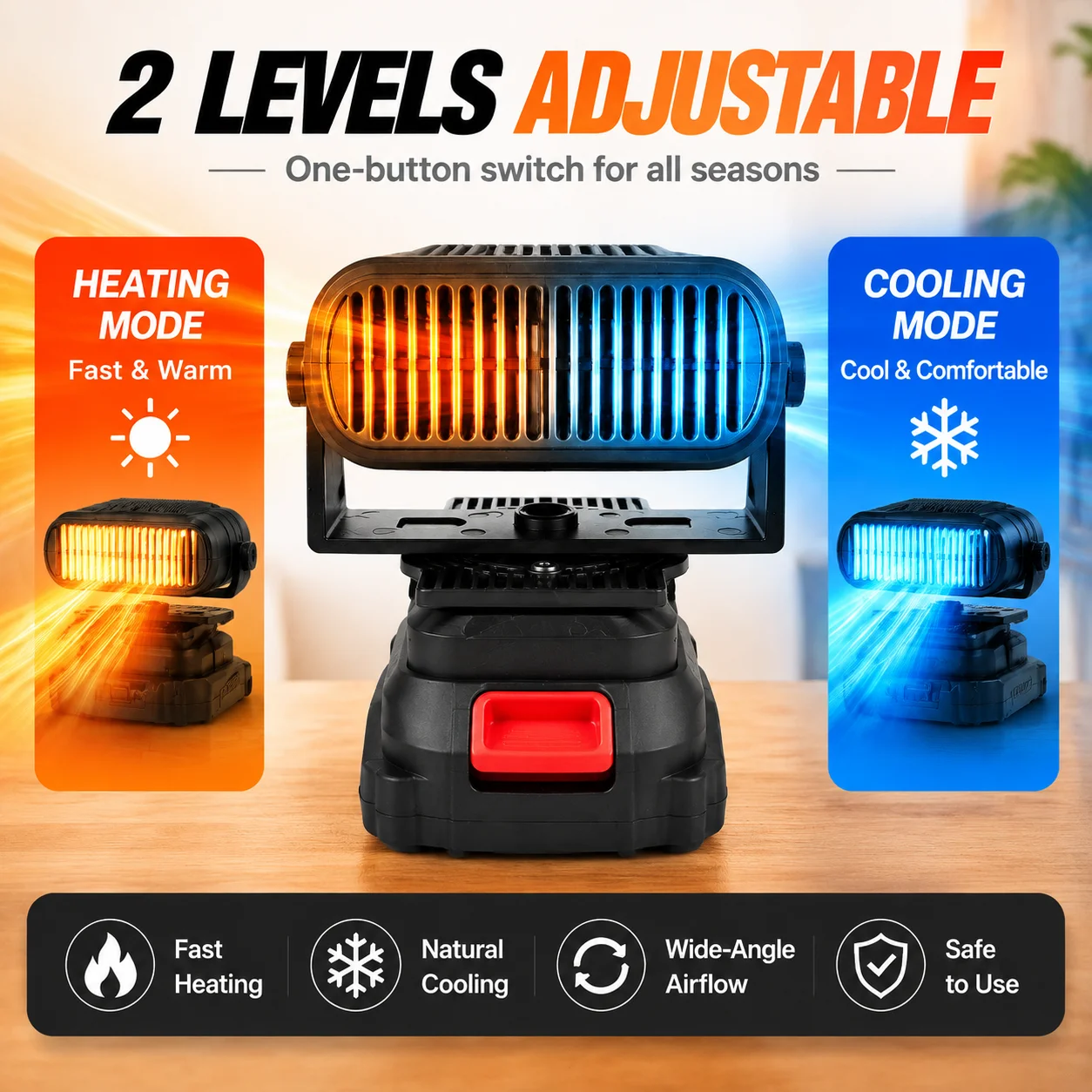 Black Wukong Heater Fan, compatible with Makita, Milwaukee, and DeWalt lithium batteries, suitable for camping and office use