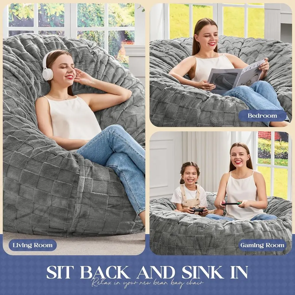 كرسي بين باج للكبار منقوش رقيق، 5 أقدام رمادي، غرفة المعيشة وغرفة النوم، 50x50x24 #5