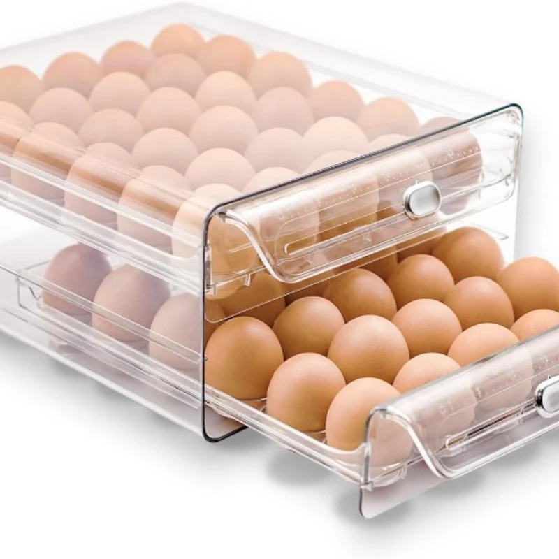 

Egg Holder for Refrigerator 60 Eggs Clear Drawer Organizer 2 Layer Stackable Egg Holder Egg Trays Egg Storage Container