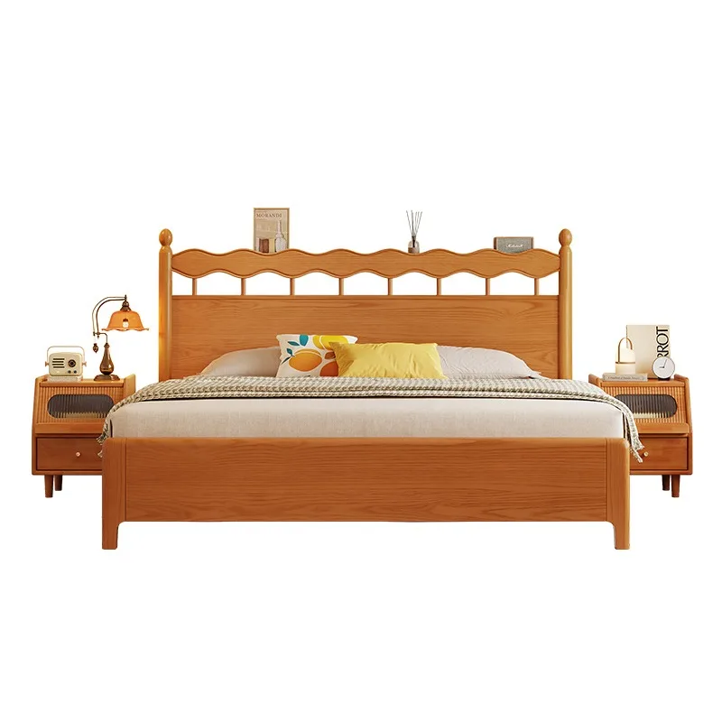 Ash wood solid wood bed, antique log bed, meter 8 double bed, master bedroom French bed