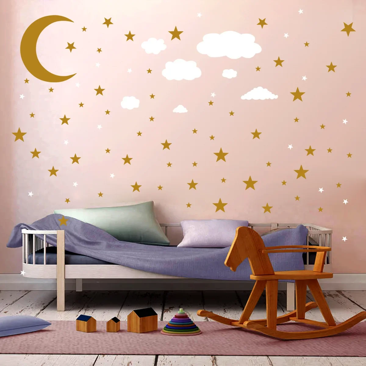 2024 Golden Silver Star Moon White Cloud Wall Decorative Stickers Free Diy Baby Room Sofa Wall Bedroom Wall Layout Kids Gift