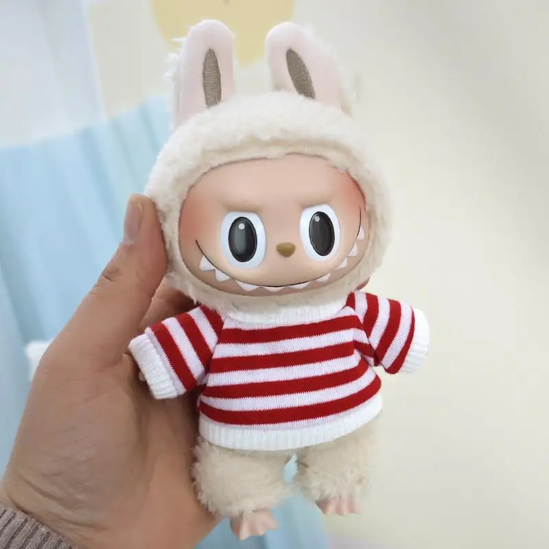 17cm Mini Plush Doll\'S Clothes Outfit Accessories For Korea Kpop Exo Labubu Idol Dolls Corduroy overalls T-shirt Clothing Gift