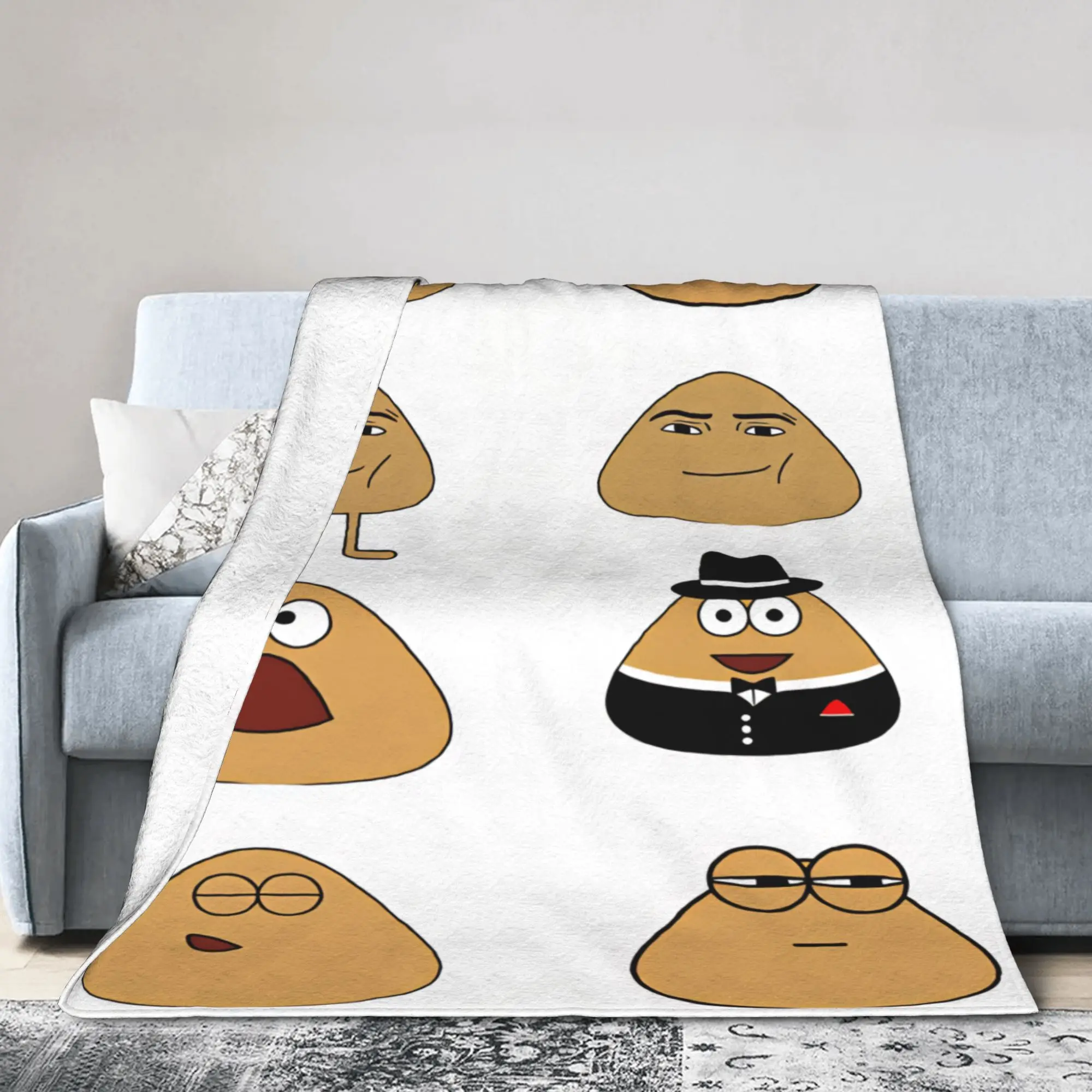 Pet Alien Pou Animated Television Soft Cozy Blanket  Funny Travel Throw Blanket Outdoor Flannel Bedspread Sofa Bed Cover