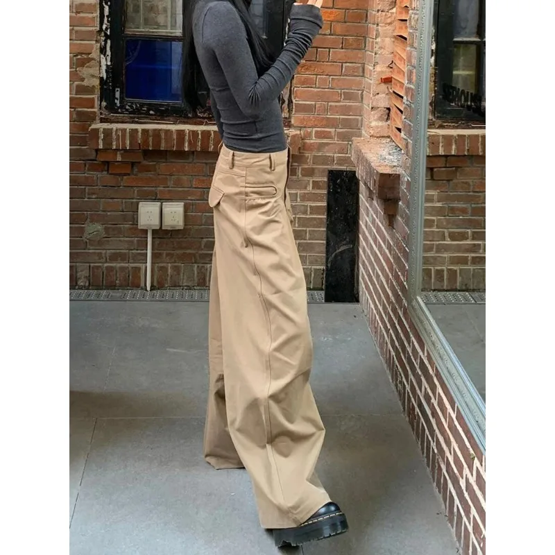 Jeans Tepi Pisau Retro Amerika Celana Panjang Lantai Kasual Lurus Kaki Lebar Longgar Musim Panas Wanita Desain Pelangsing Nyaman Wanita