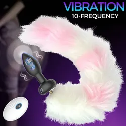 Fox Tail Vibrating Butt Plug Anal Sex Toys Remote Control Anal Toys & Games Vibrator with 10 Modes Perfect for Cosplay Couples