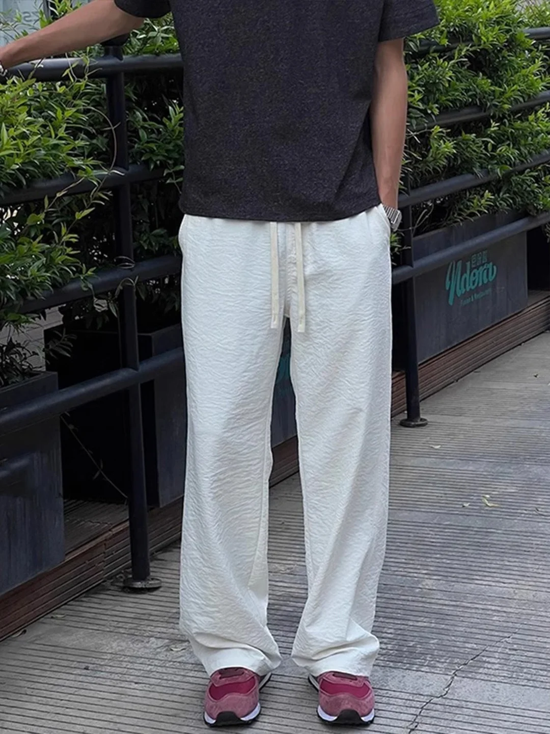 

Lightweight Linen Men's Summer Casual Pants Straight Leg Loose Fit mid Waist Trousers in Beige Color American Sle Anti-Wrinkle