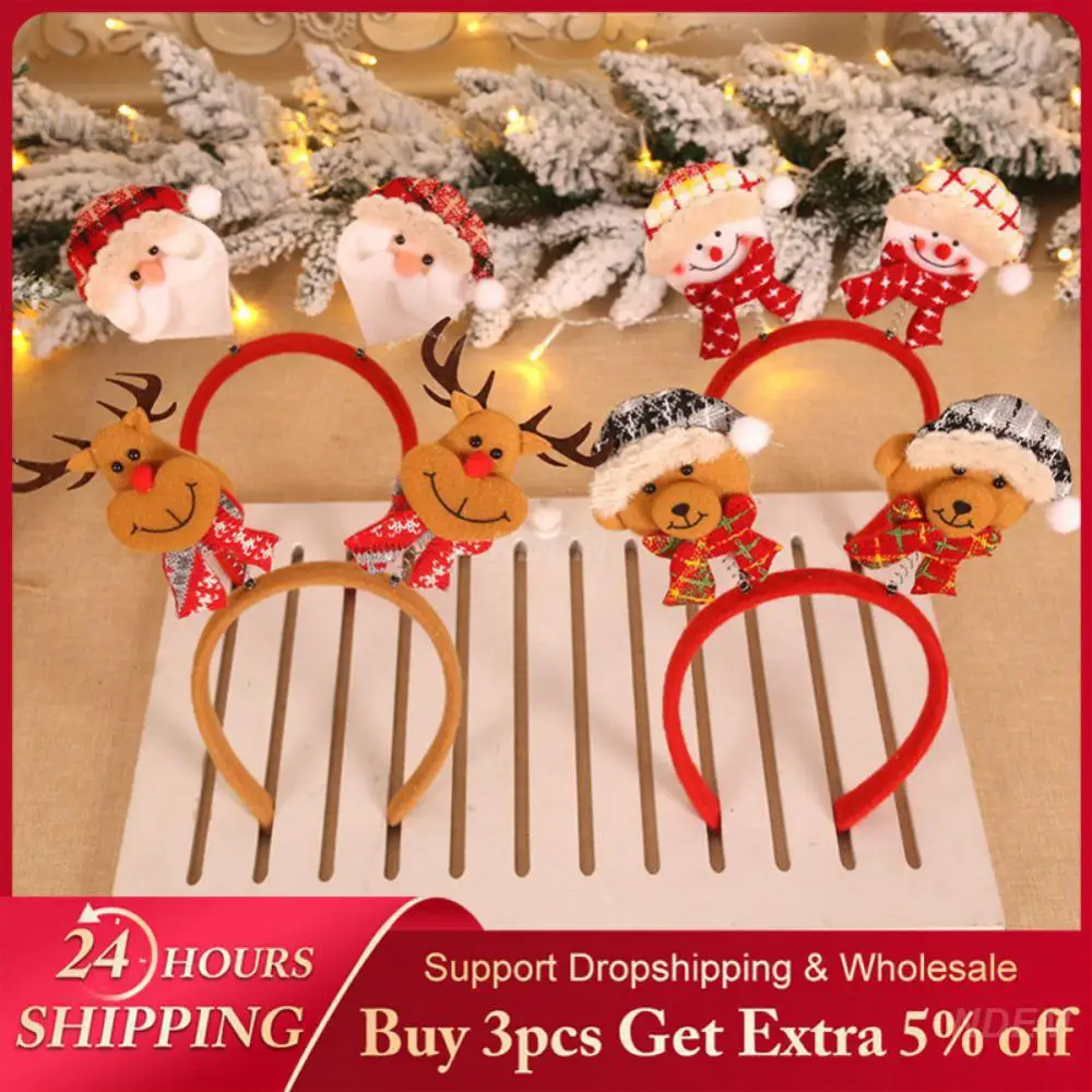 2023 New Years Headband Ingredient Safety Red Hair Ornaments Reindeer Antler Santa Claus Snowman Hair Hoop Durable 23*20cm