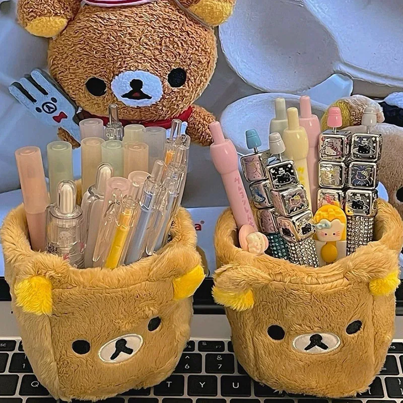 Portalápices de peluche, contenedor de cosméticos, accesorios de escritorio Kawaii, organizador de oficina, caja de almacenamiento de papelería para niños, regalo