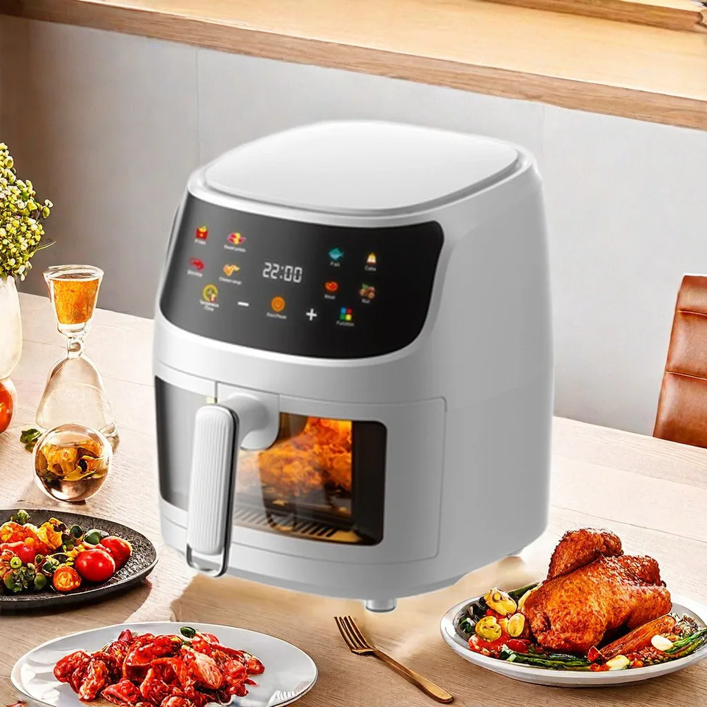 

Stock 5L Air Fryer New Design Smart Touch Screen Electric Digital Multifunctional No Oil Kitchen Household Square Shape Plastic