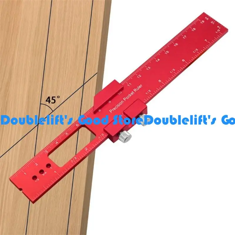 

652F Woodworking Ruler Pocket Rule Metal Slide Stop Marking Ruler Metric Inch Measuring Working Scribing Ruler