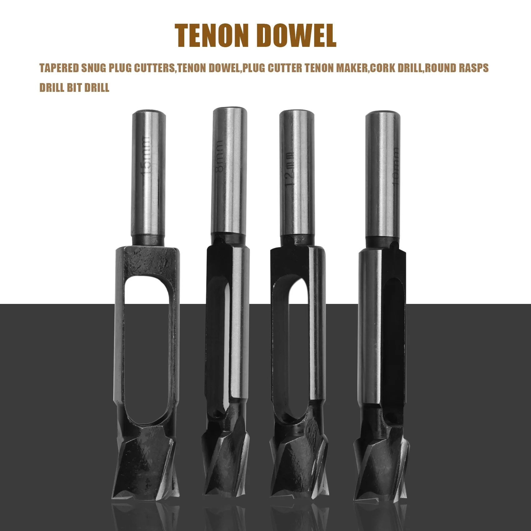 SLQZT 4 ชิ้น/เซ็ต Tenon Dowel Plug CUTTER Maker เครื่องตัดเรียว 8 มม.10 มม.12 มม.15 มม.เจาะ Cork
