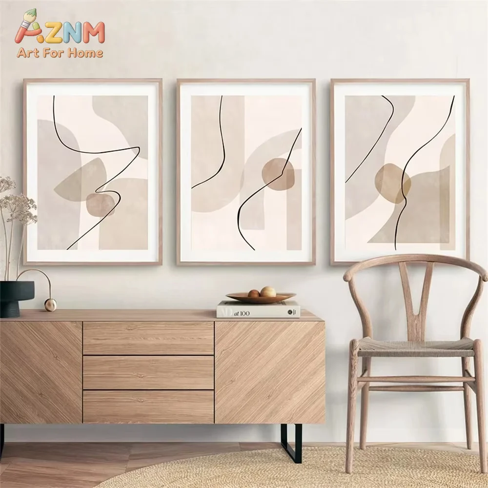 Abstract Beige Geometry Line Wall Art Canvas Painting Pictures Boho Posters And Prints Modern Living Room Interior Home Decor image 2