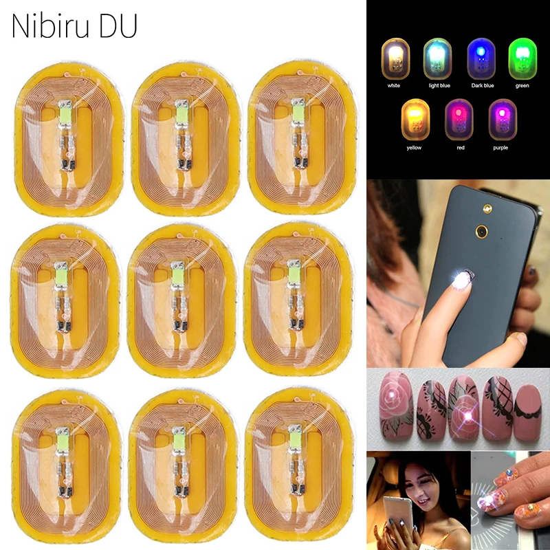 Pegatinas NFC para uñas, lámpara luminosa inteligente que brilla en la oscuridad, para manicura, 5 piezas