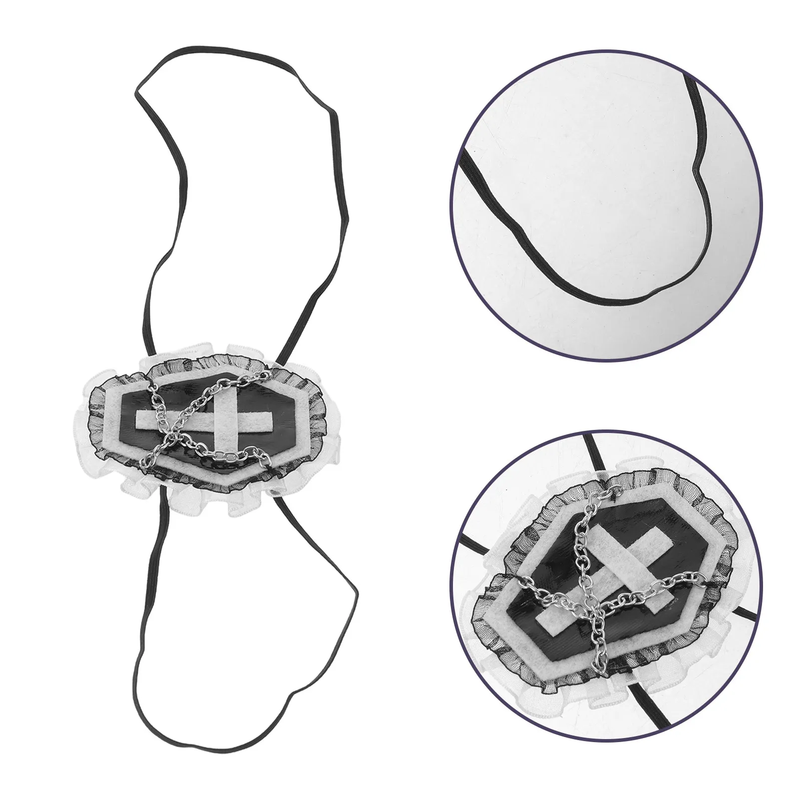 Gothic Cross Coffin Eye Patch Single Eye Mask Lace Chain Elastic Strap Halloween Horror Party Cosplay Victorian Goth Stage Photo