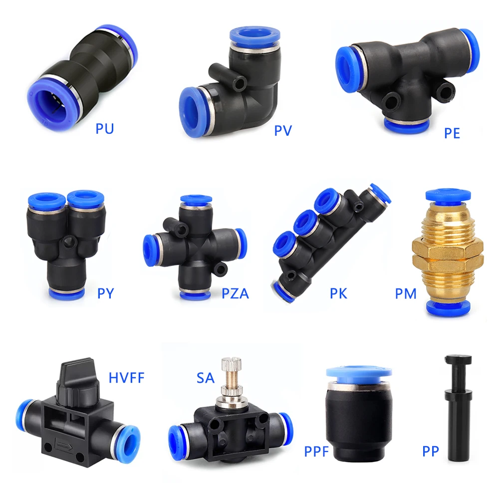 Pneumatic Quick Connector Pipe Air Quick Release Connector Hose 4 6 8 10 12 14 16mm PU PV PE PY PZA PK SA PM HVFF Blue Plastic