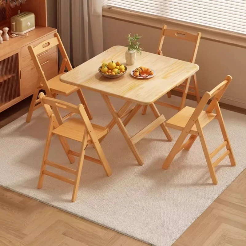 Solid wood folding dining household simple small apartment portable folding table stall square table dining