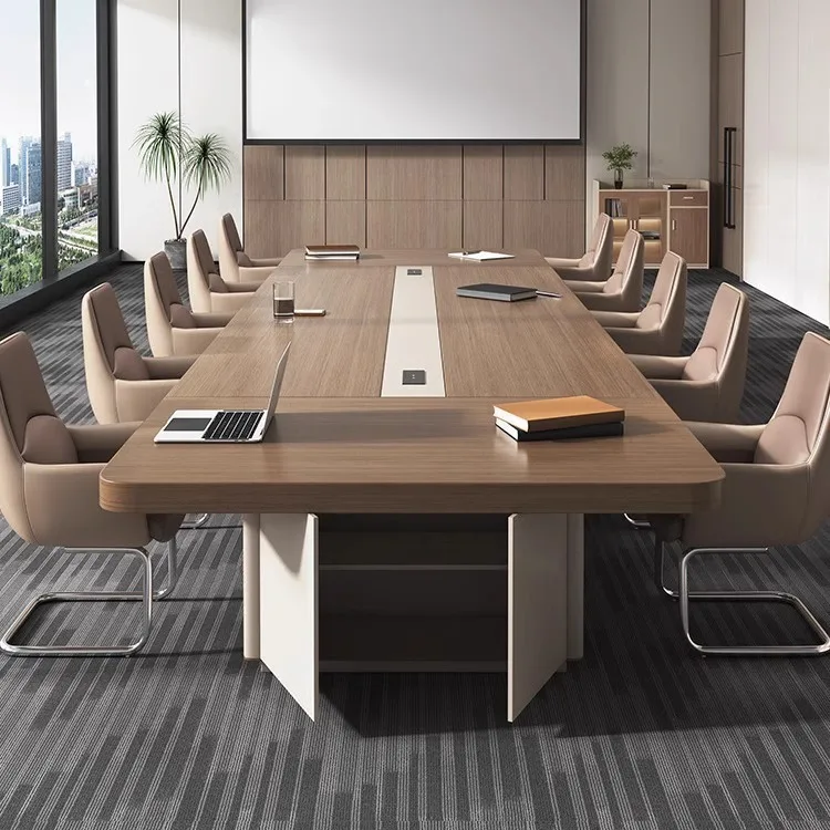 

Премиальная офисная мебель: простой современный стол для переговоров, стол для тренингов, стол для ресепшена и стулья.