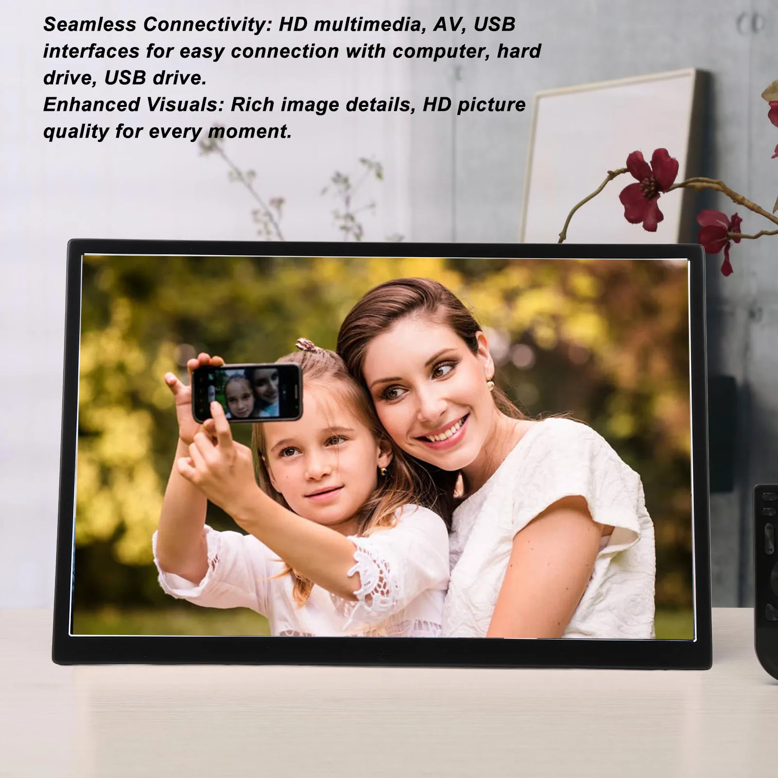 Electronic Picture Frame Multifunctional Ultra Thin Digital Photo Frame 1440x900 100‑240V with Bracket Remote Control for