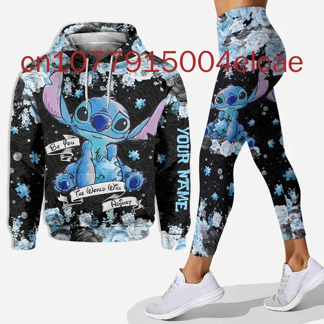 Customize Disney Stitch 3D Hoodie Women\'s Hoodie Leggings Suit Stitch Yoga Pants Sweatpants Fashion Sports Suit Disney Yoga Suit