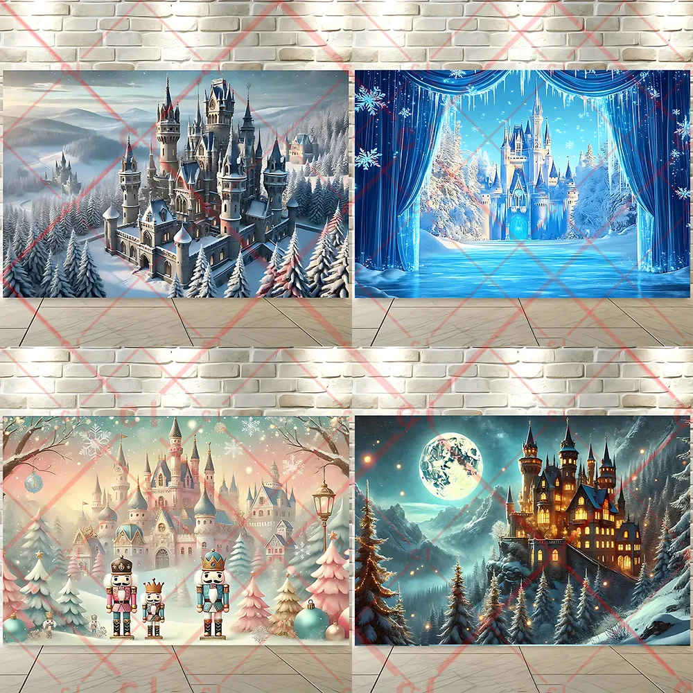 

Beenle Winter Castle Photography Backdrop Blue Ice Forest Wonderland Snow Mountian Pine Tree Kids Birthday Portrait Background