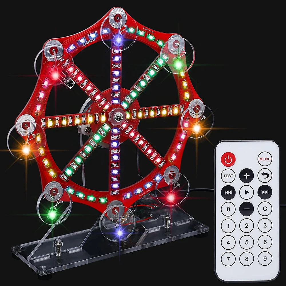 DIY elektronik kiti dönme dolap dönen LED yanıp lehimleme proje uygulama kiti 10 çeşit yanıp sönen modu uzaktan kumanda DC 5V