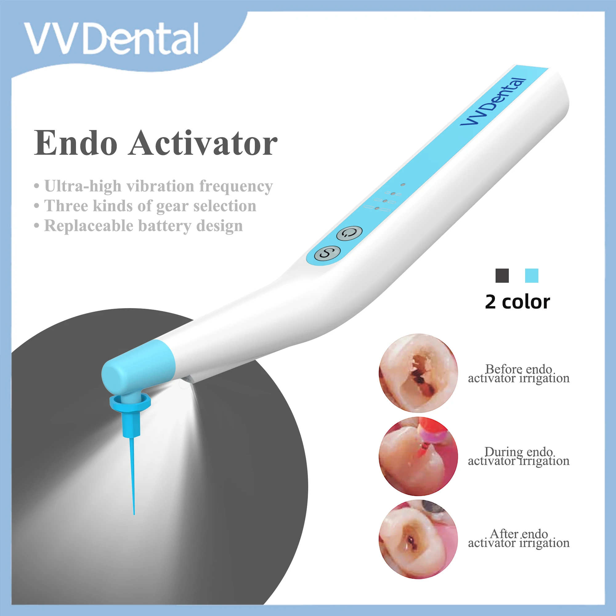 

VVDental Endo Activator Root Canal LED Sonic Irrigator With 60Pcs Activator Tips for Endodontic Cleaning Irrigating Detnal Tools