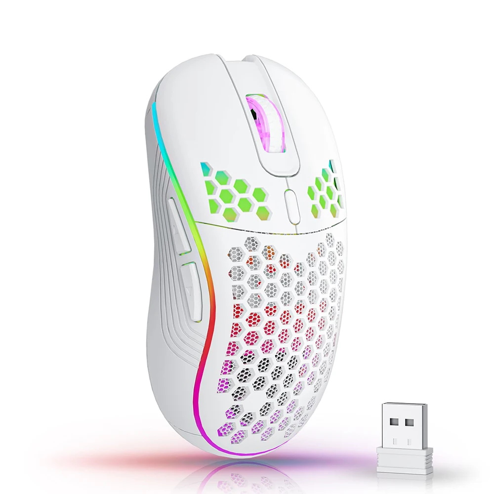 2.4G Wireless Gaming Mouse RGB Lighting Charging Mouse with Adjustable DPI Ergonomic Honeycomb Design for Desktop Laptop