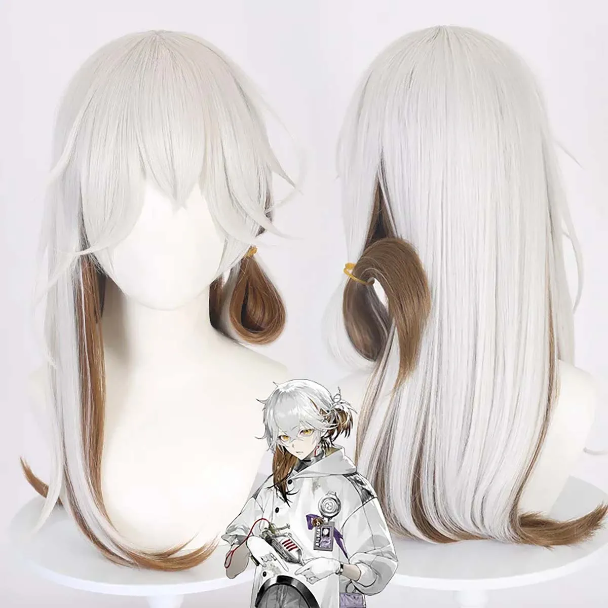 Men Game Reverse:1999 Cosplay Medicine Pocket  Silver White Brown Wig